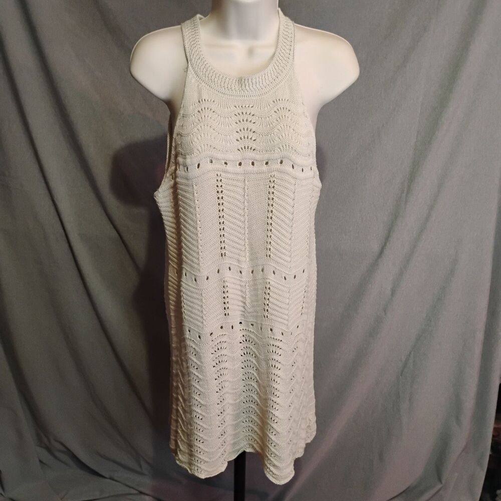 Cupshe Cream Crochet Open Knit Sleeveless Tunic Mini Dress Womens Medium Boho
